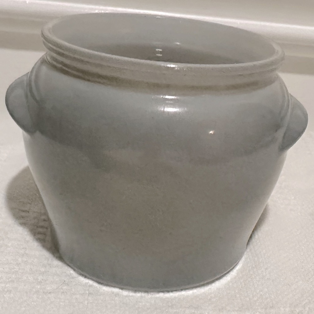 EUC Vintage 50’s Glasbake Honey Whip Jar No Lid Grey 3” tall 4.5” wide